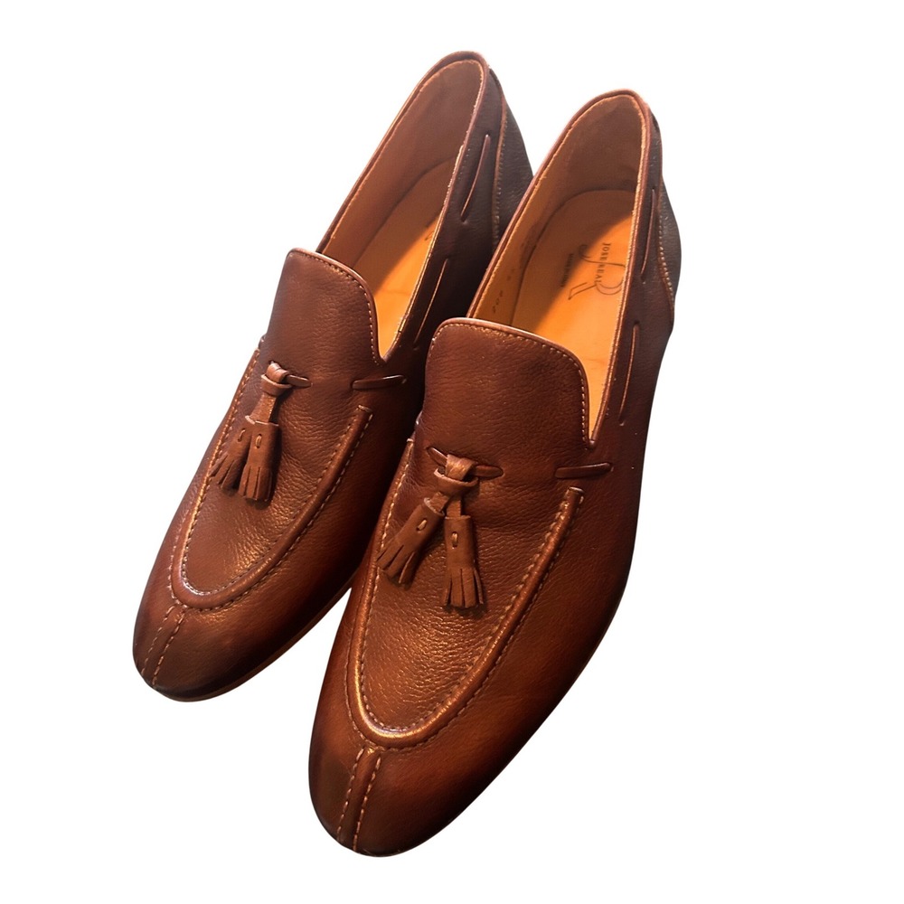 Jose Real Mens Cognac Brown Leather Tassel Loafers Made in Italy Size 45 C 208